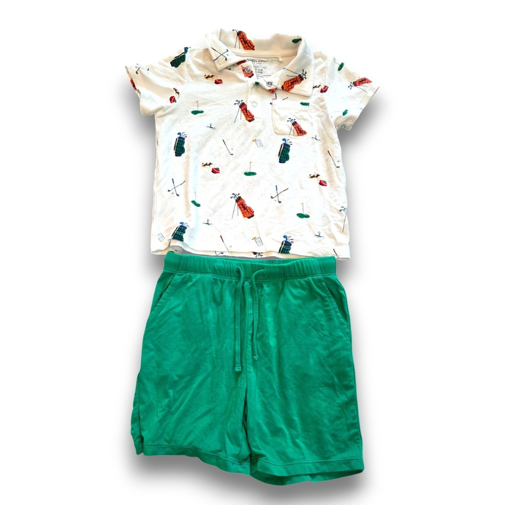 Angel Dear Bamboo Viscose Outfit Polo Shirt Shorts Golf Green Boys Toddler 18-24
